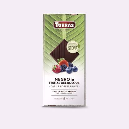 Picture of Torras dark chocolate f. fruit  free sugar and with stevia sweeteners 